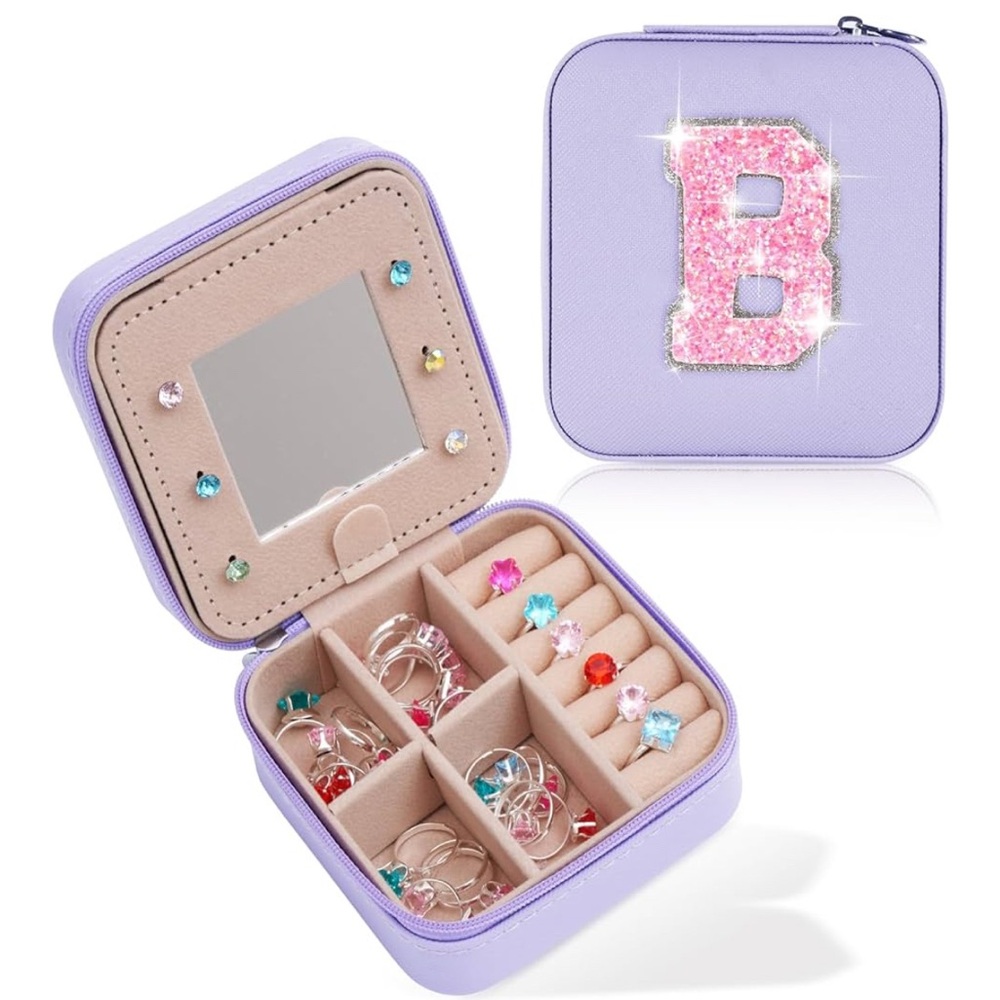 Lavender Jewelry Box with Pink Glitter Initial